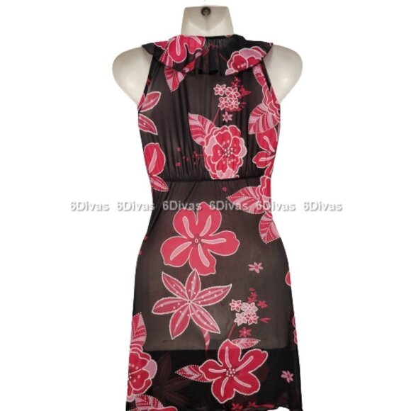 Sheer See Through Red and Black Ruffle Frilly Sleeveless Mini Dress - Picture 10 of 14